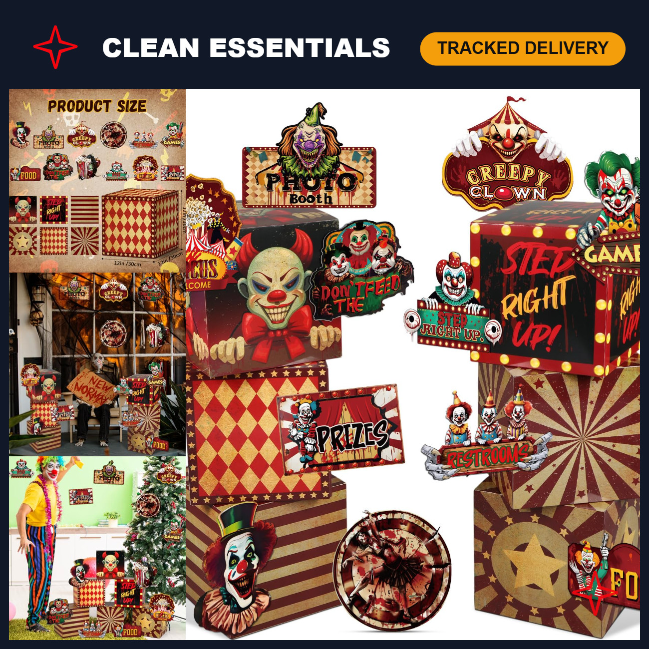 18 Pcs Halloween Creepy Clown Circus Box Decorations | Spooky Carnival Decor