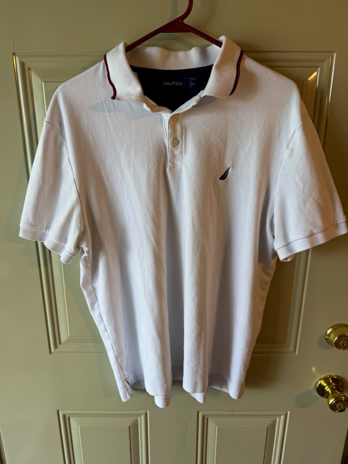 Nautica Men\'s XL White Solid Knit Polo Shirt, Logo Button Collared Short Sleeve Nautica Men\'s XL White Solid Knit Polo Shirt, Logo Button Collared Short Sleeve