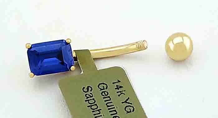 GENUINE 1.14 Cts BLUE SAPPHIRE BELLY NAVEL RING 14K YELLOW GOLD - NEW WITH TAG