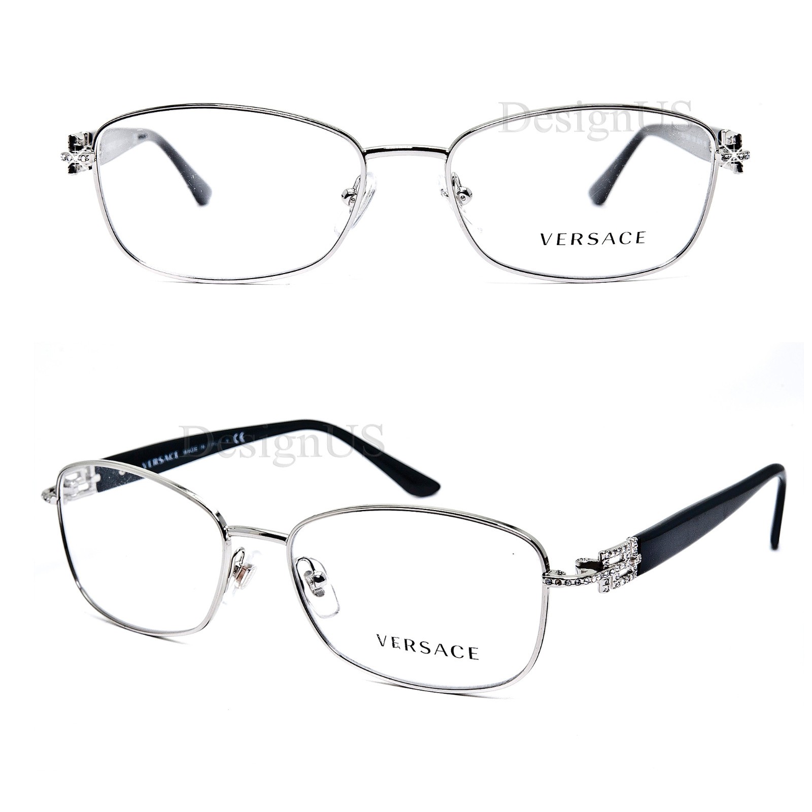 Versace MOD. 1226-B 1000 Crystal Silver Black size 52/16/135 Italy Eyeglasses