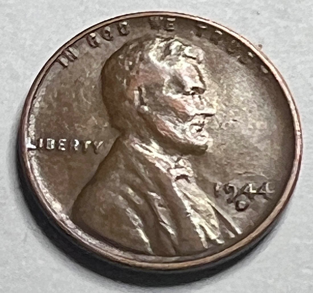 1944 D Wheat Penny, L on rim obverse ERRORS 1944 D Wheat Penny, L on rim obverse ERRORS
