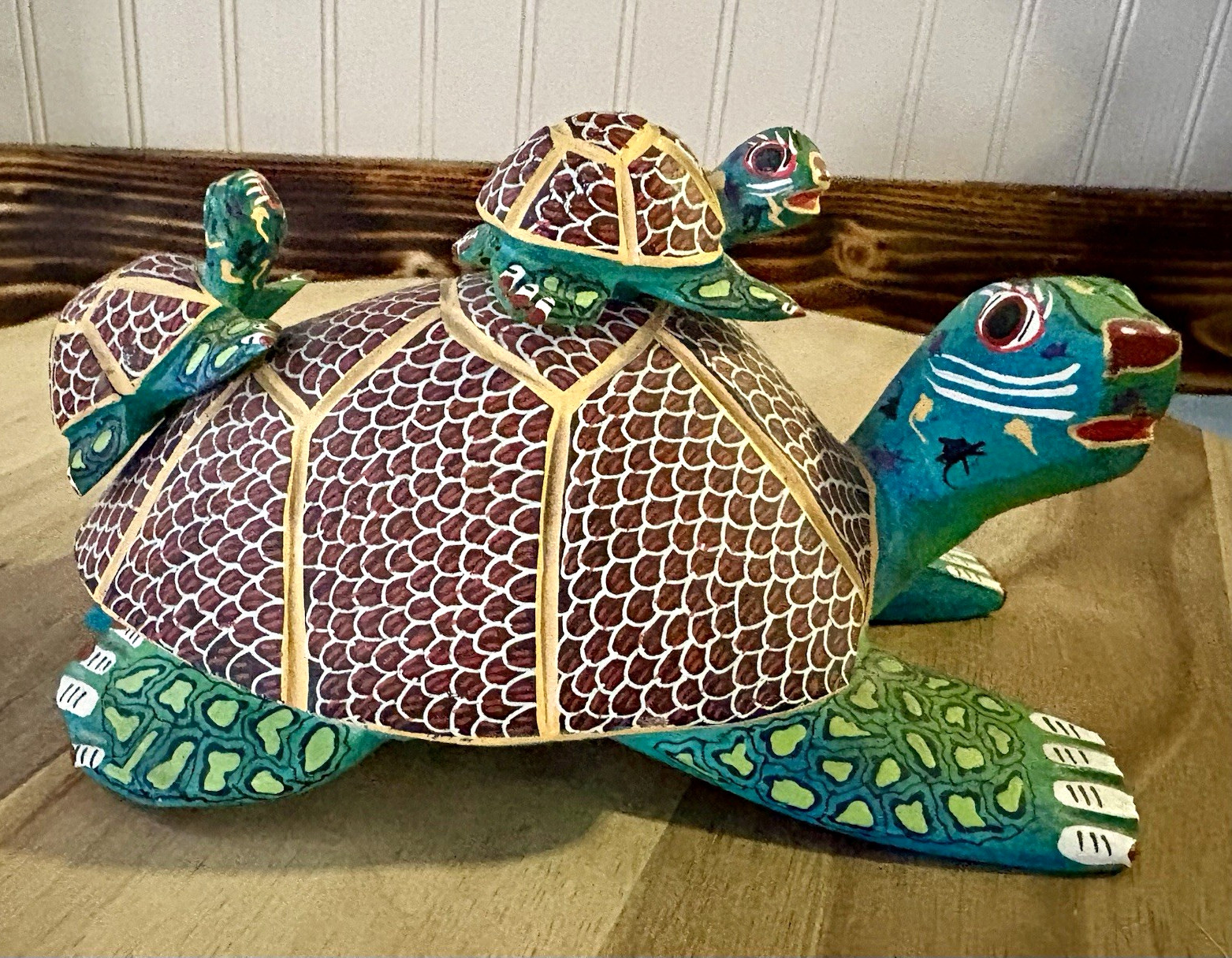 Vintage Alberto Hermosillo Hand-Painted Mexican Folk Art Turtle Figurine Oaxaca