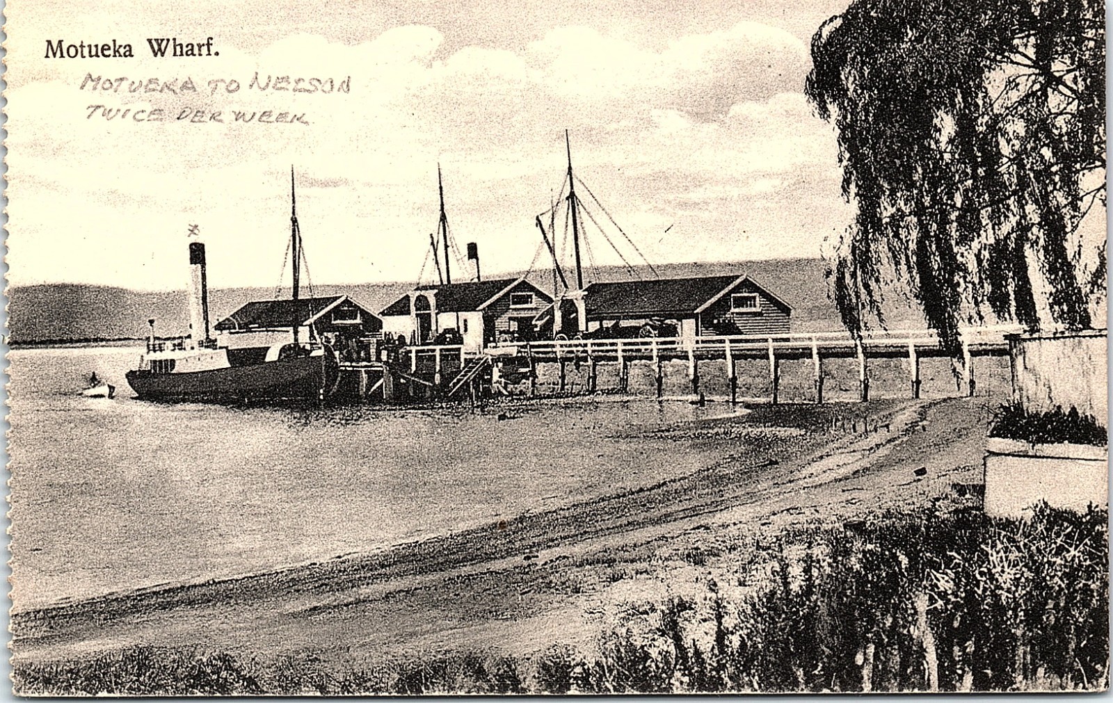Vintage Postcard Motueka Wharf Nelson New Zealand Harbor RPPC Ferry View
