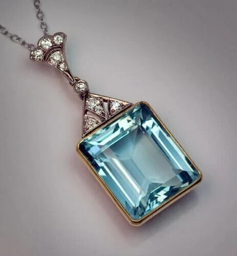 2.98 Ct Emerald Cut Aquamarine Pendant Wedding pendant 14K Yellow Gold