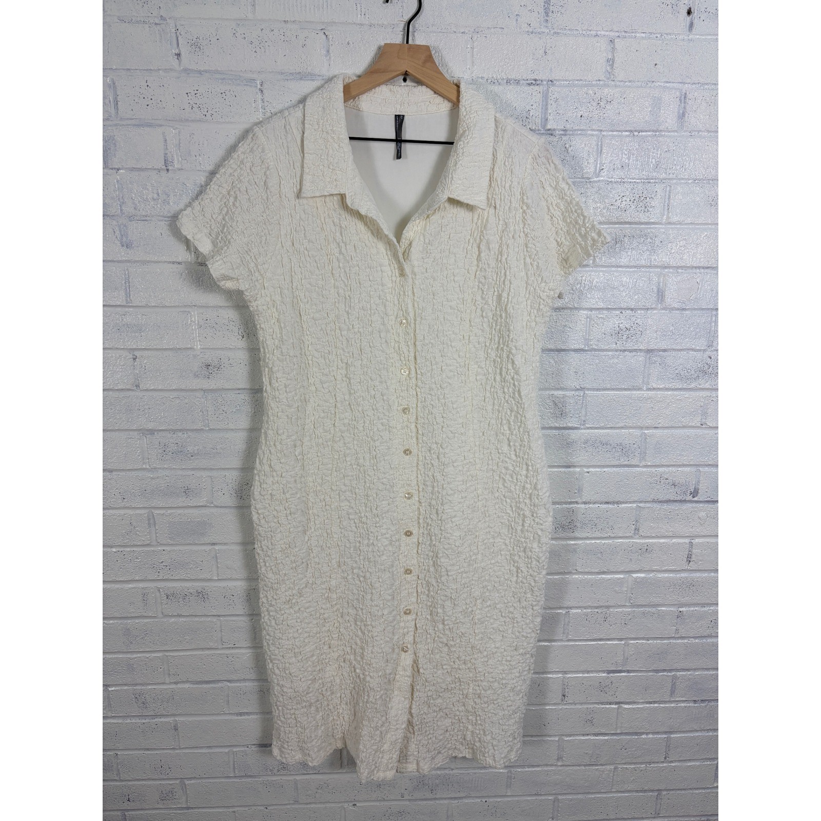 Anthropologie Short Sleeve Collared Textured Midi Shirt Dress Womens XLP White
