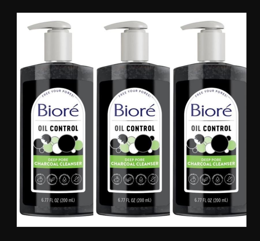 NEW 3-Pack Biore Oil Control Deep Pore Charcoal Cleanser  6.77 fl. oz.