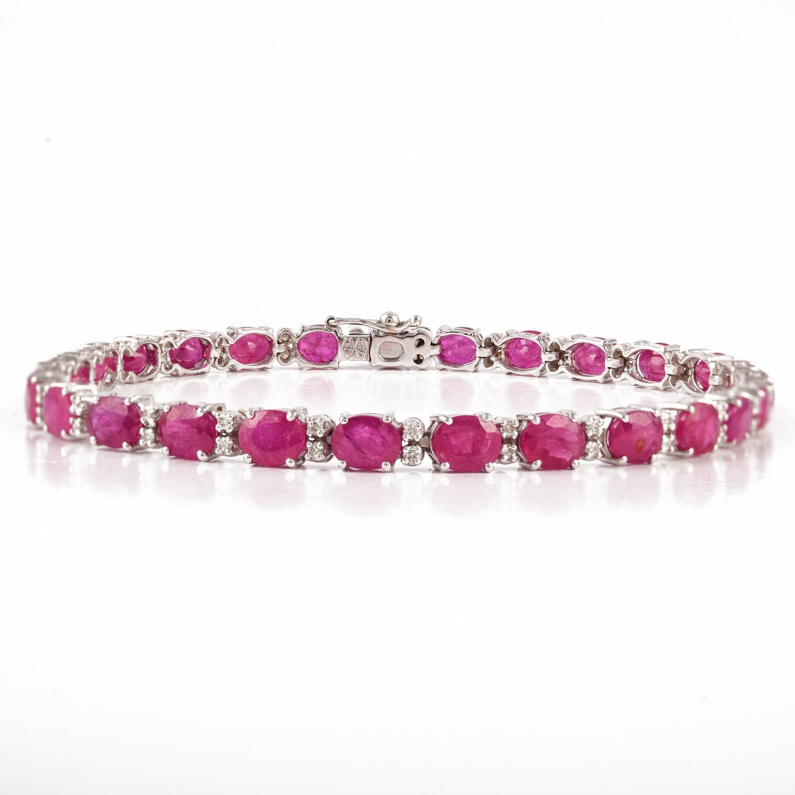 16.00 Ct Oval Cut Natural Ruby Diamond Tennis Bracelet 14k White Gold 7.5