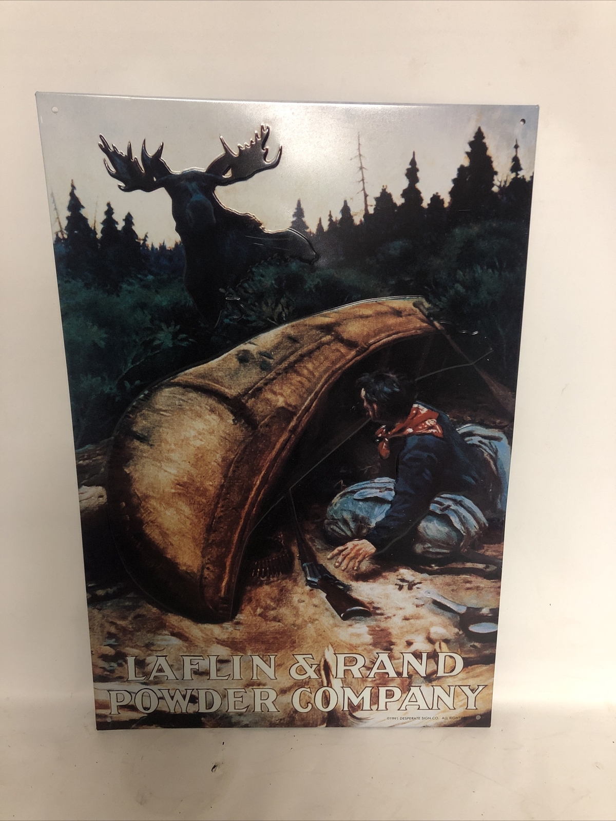 Laflin & Rand Powder Co Aluminum Moose Sign 1991 Desperate Sign Co 11x16 Bar