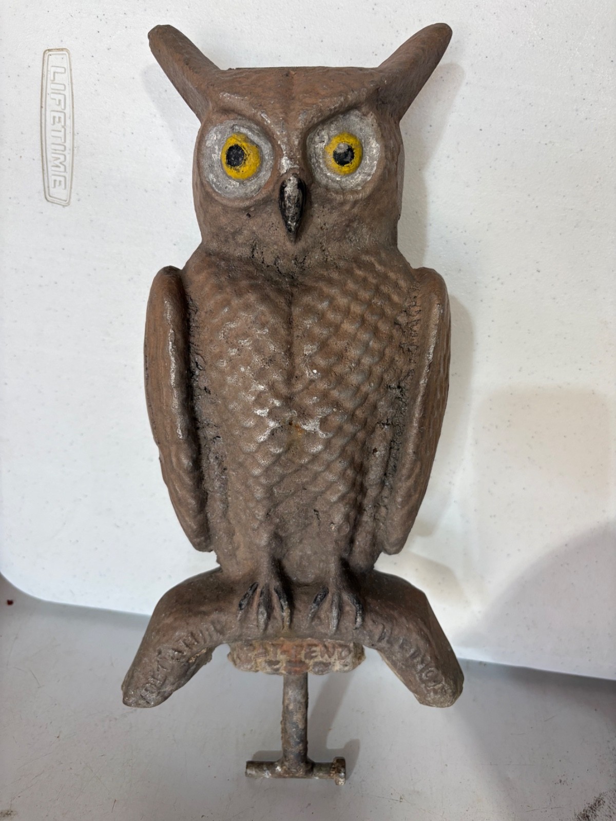 Antique Swisher & Soules Cast Metal Owl Decoy Decatur, Illinois Original Paint 
