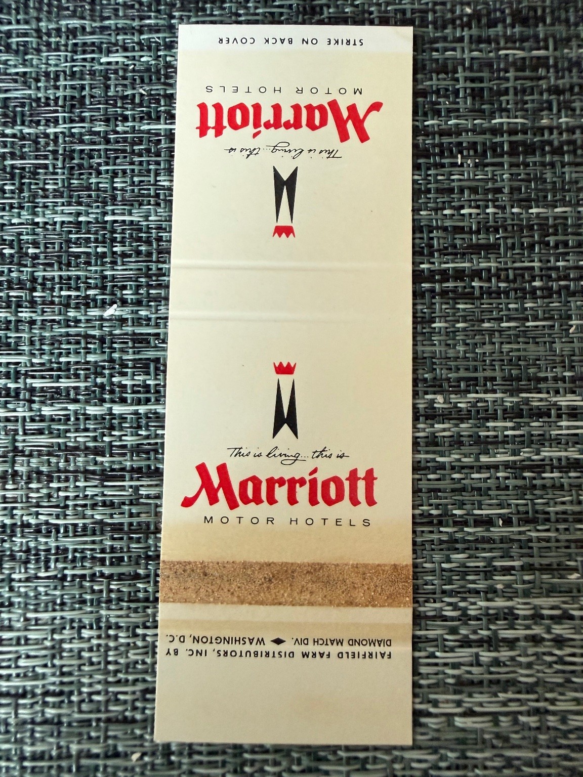 Vintage Marriott Motor Hotels Matchbook Diamond Match Early 1970s Advertising
