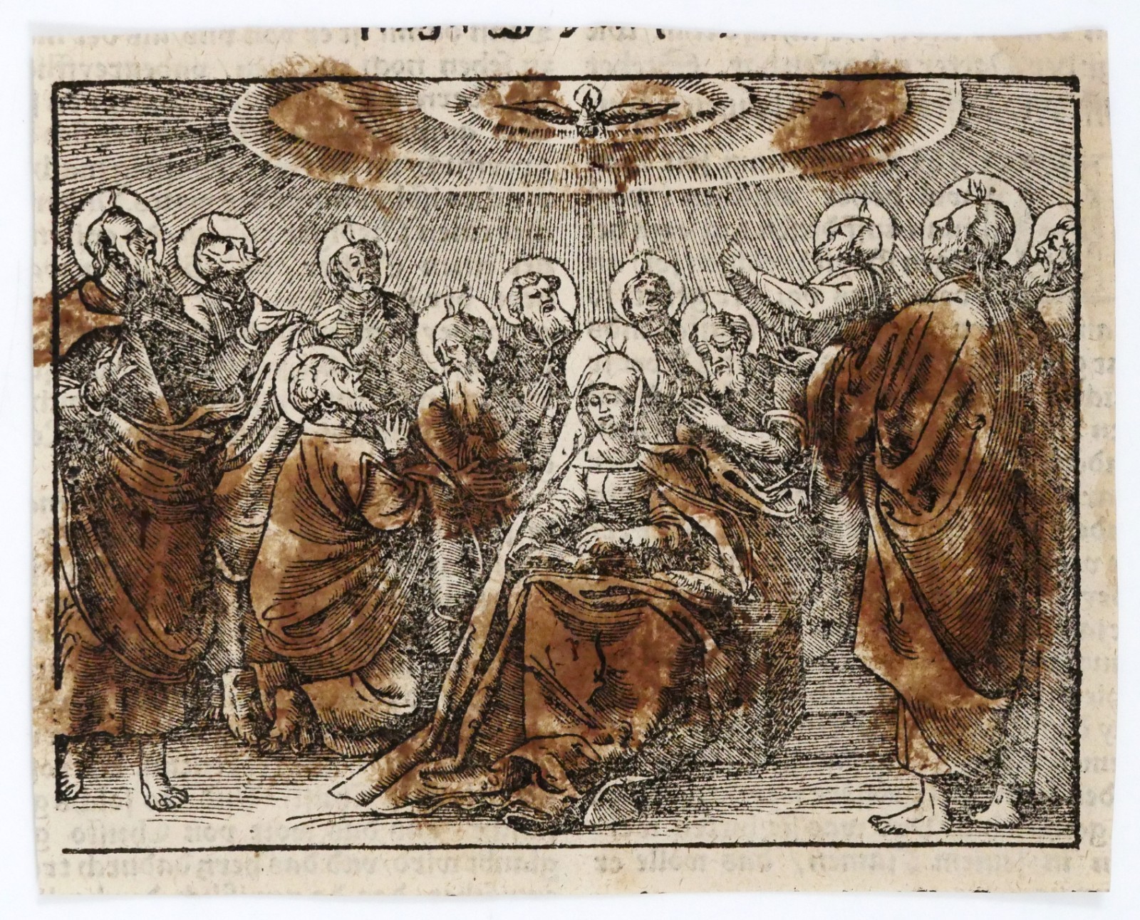 16thC German Luther Bible Woodcut Pentecost Holy Spirit Apostles Biblical Print