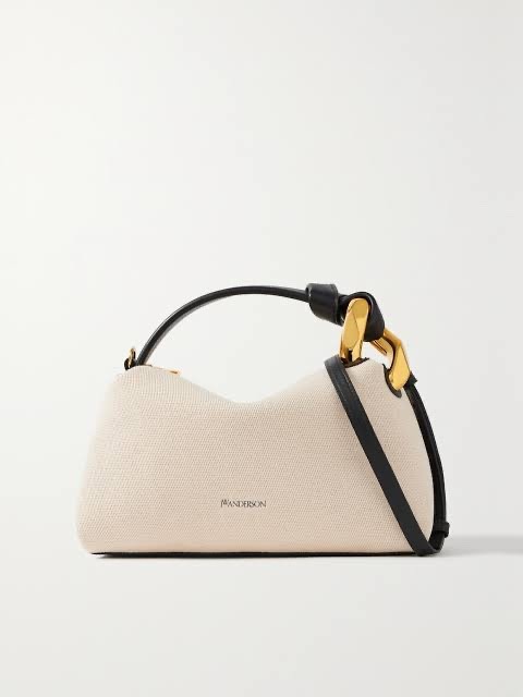 JW ANDERSON Chain-embellished Leather-trimmed Canvas Shoulder Bag In Beige