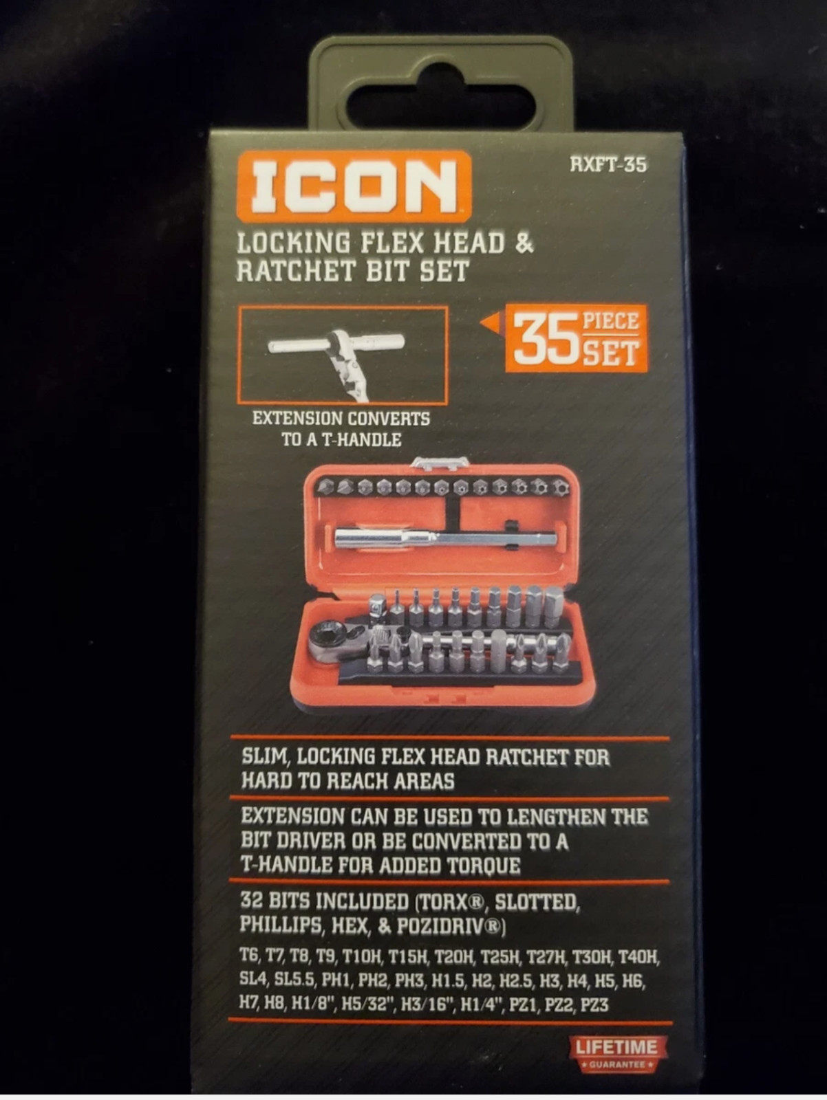 ICON RXFT-35 Locking Flex Head Ratchet And Bit Set, 35 Pc. 1/4\