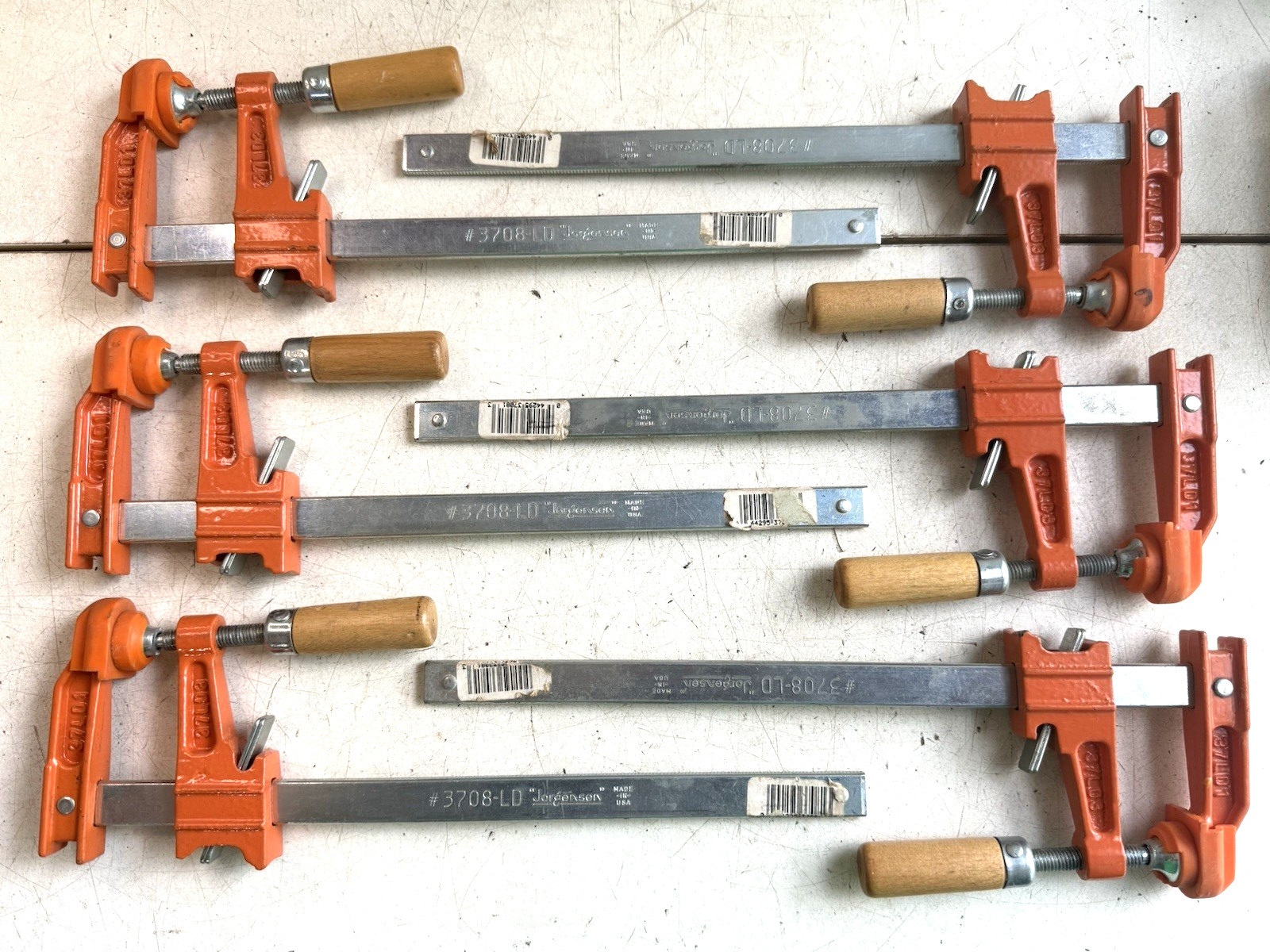 Jorgensen No. 3708-LD Bar Clamps - Made in USA Lot Of 6 Used