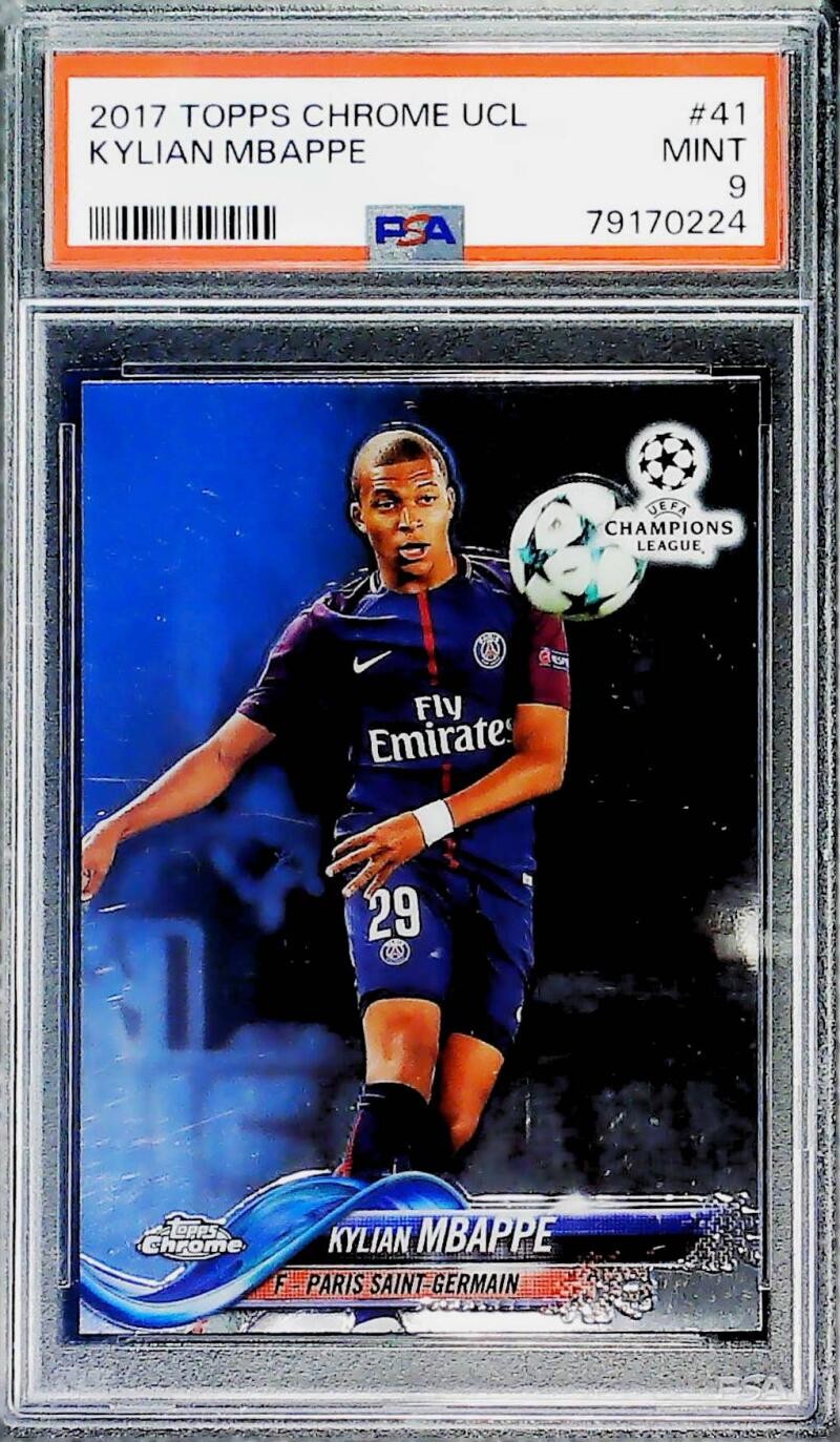 2017-18 Topps Chrome UCL UEFA Champions League 41 Kylian Mbappe PSG PSA 9
