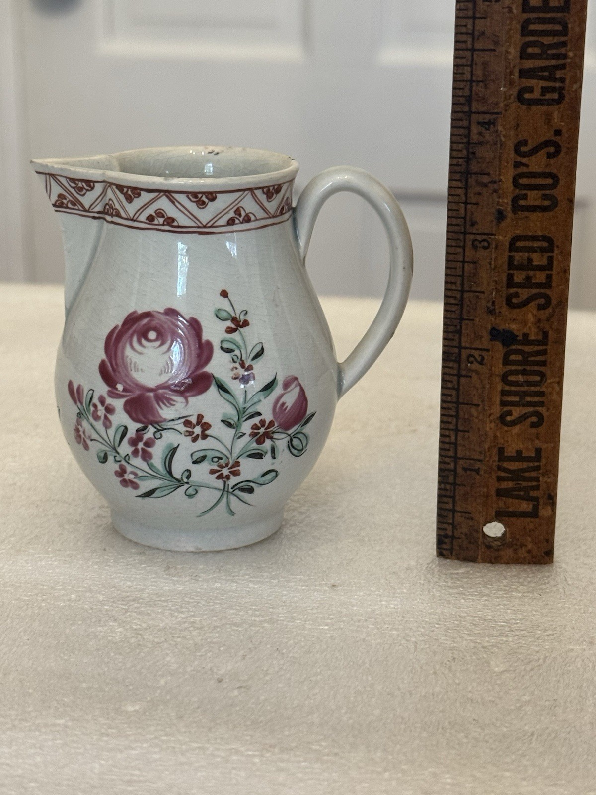 Antique 18th Century Worcester? Sparrow Beak Cream Jug Decorated Flowers C. 1780