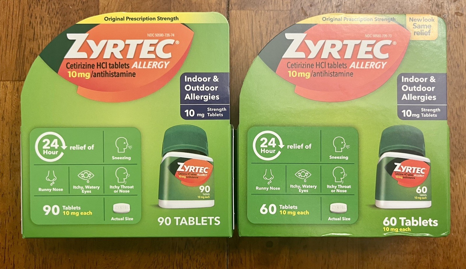 (2) ZYRTEC 24 Hour 10 mg Allergy Tablets 150 (90 + 60) total tabs Exp 2028/07