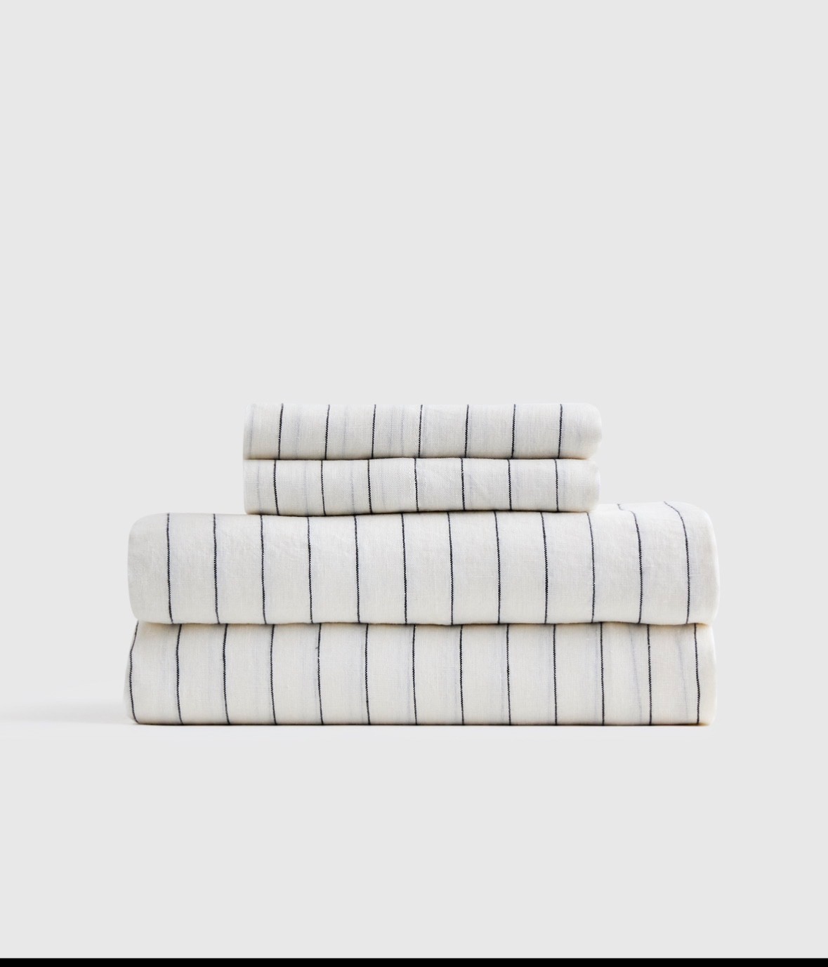 NWOT Quince European Linen Sheet Set PENCIL Stripe 4 Piece QUEEN 
