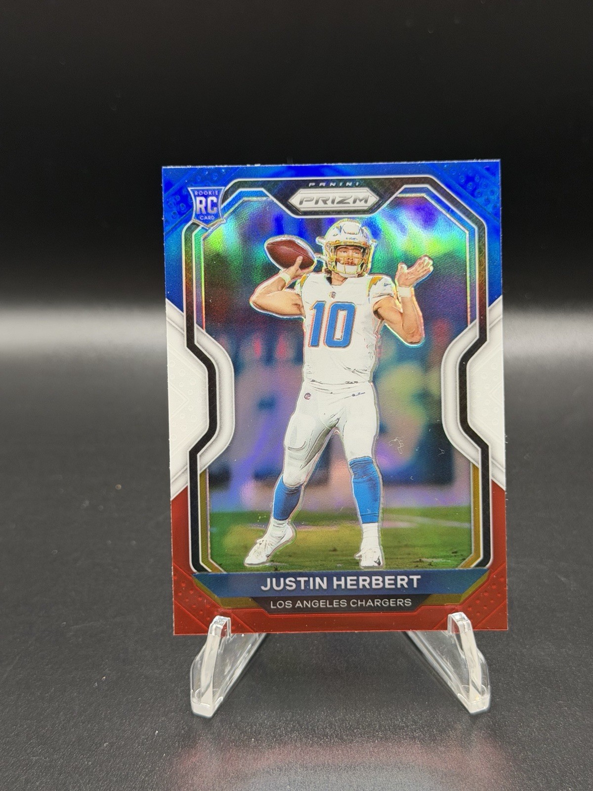 2020 Panini Prizm Justin Herbert RC Red White and Blue Rookie #325 Chargers