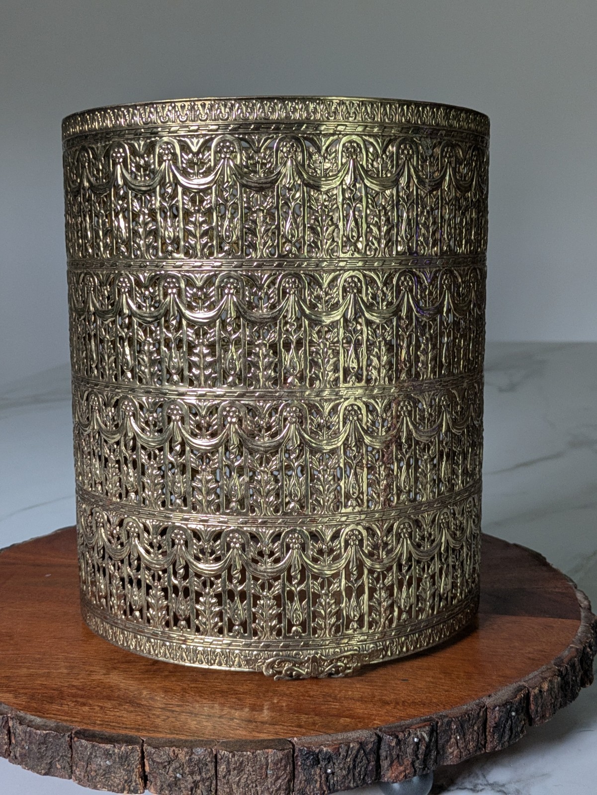 Vintage Hollywood Regency Gold Ornate Floral Filigree Wastebasket Frame Only