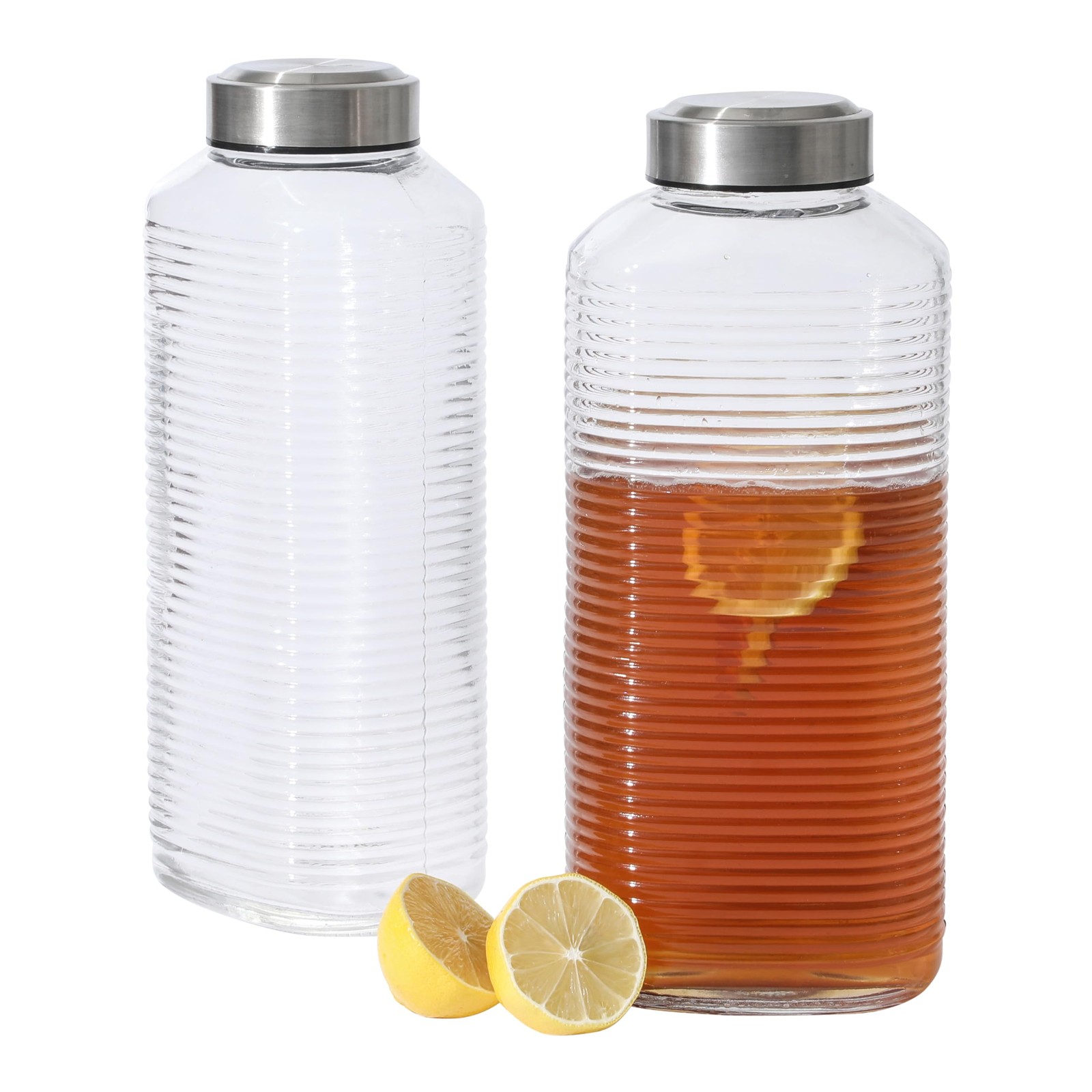 Gibson Home Aspen Heights 2 Pack 64 OZ (1.9L) Glass Bottles with Stainless Gibson Home Aspen Heights 2 Pack 64 OZ (1.9L) Glass Bottles with Stainless