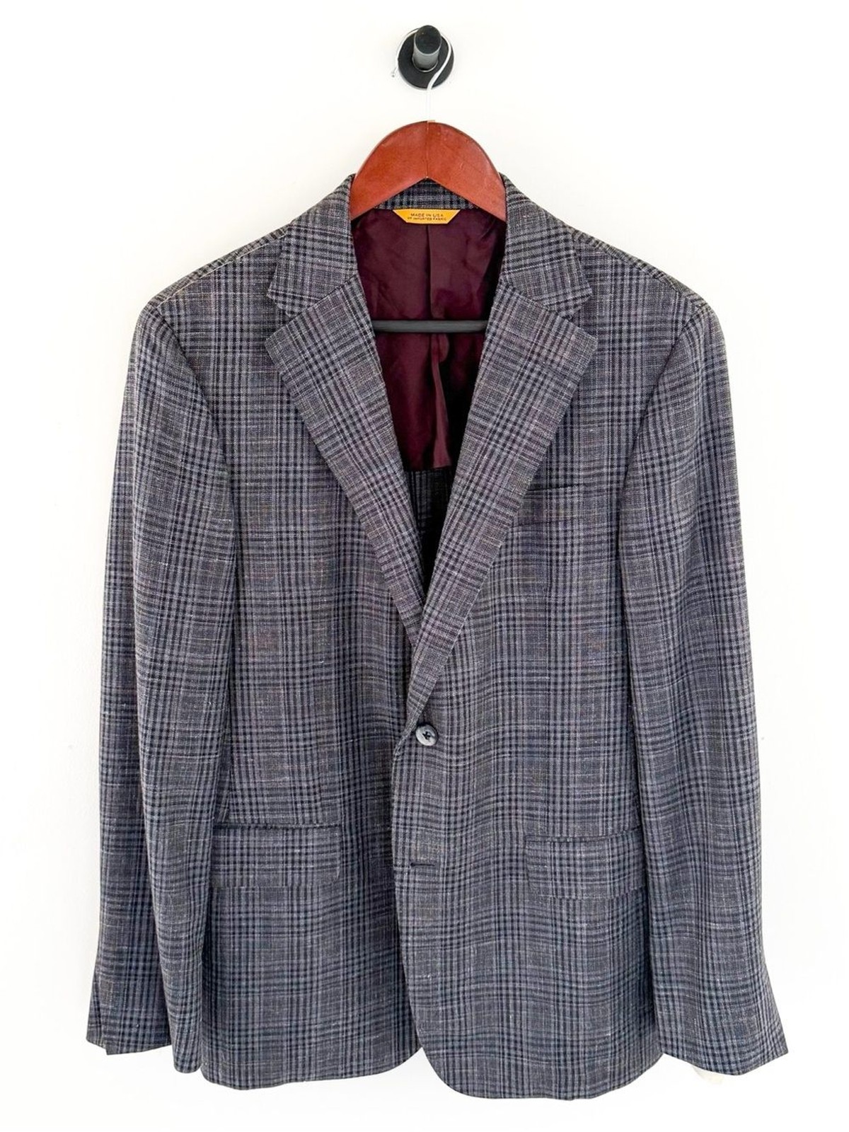 NEW Hickey Freeman Wool Silk Linen Gray Blue Plaid Blazer Sport Coat 40R Men\'s