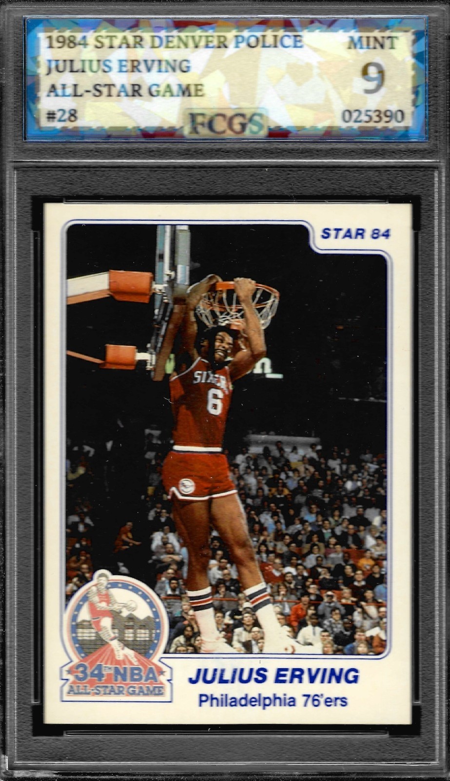 1984 Star Denver Police Julius Erving #28 Graded FCGS 9 MINT 1984 Star Denver Police Julius Erving #28 Graded FCGS 9 MINT
