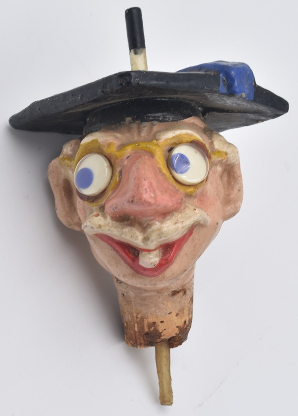 vintage novelty scholar teacher liquor pourer wine stopper 1950s