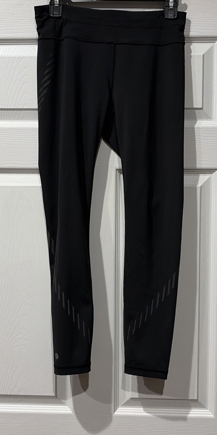 Athleta Spectrum Sonar Leggings Women\'s Size S Black Reflective Zip Pocket Logo