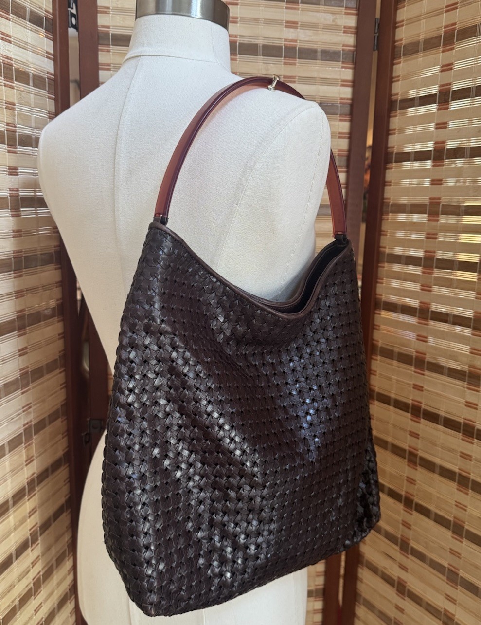 Vintage Cole Haan Woven Leather Shoulder Bag Brown Unique Rare