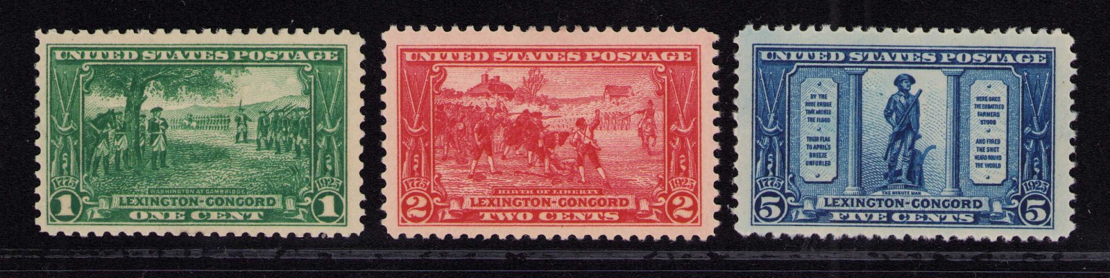 US Stamp 617-19 618, 619 Lexington Concord full set F/VF or better OG MNH 1925