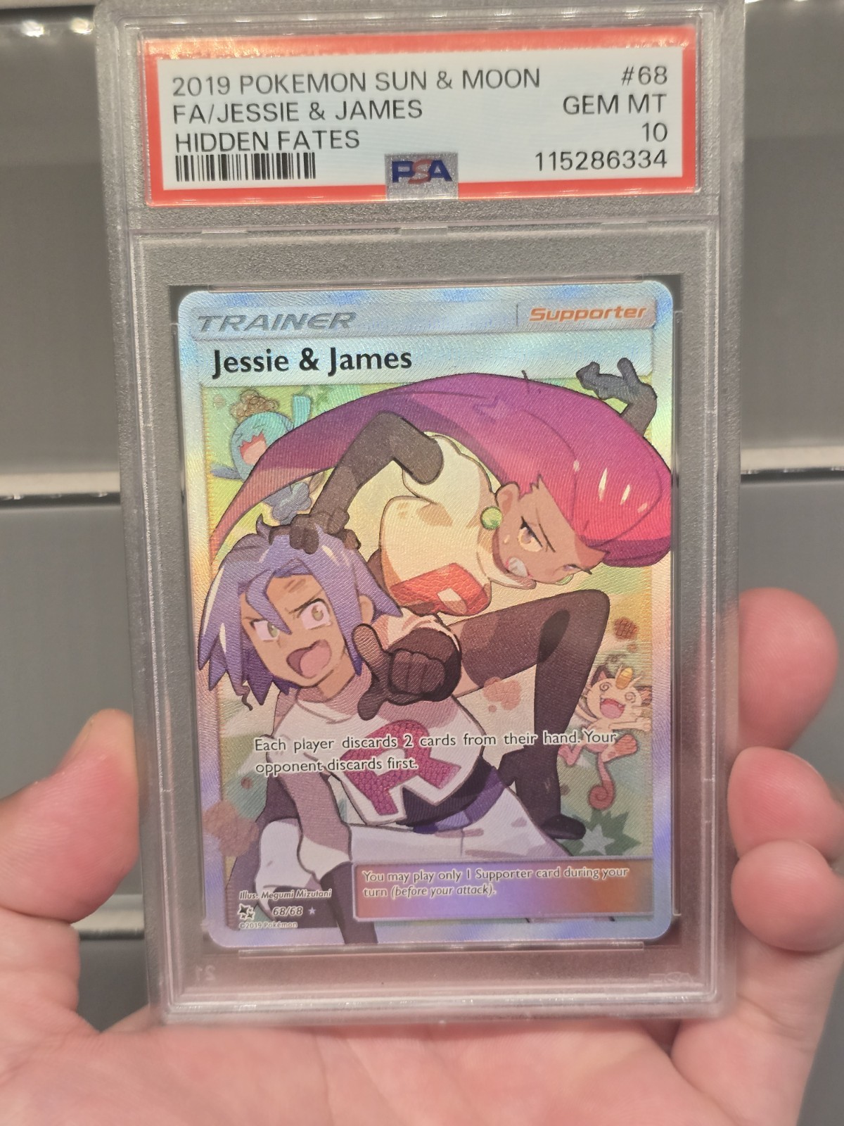 2019 POKEMON SUN & MOON HIDDEN FATES #68 FULL ART/JESSIE & JAMES PSA 10