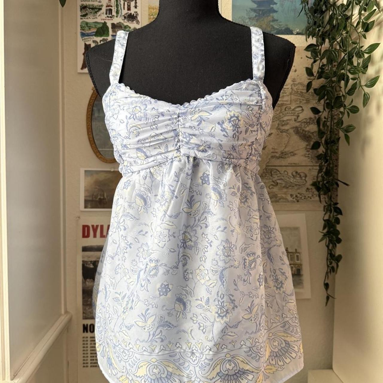 Hollister Blue Floral Satin Babydoll Cami Hollister Blue Floral Satin Babydoll Cami