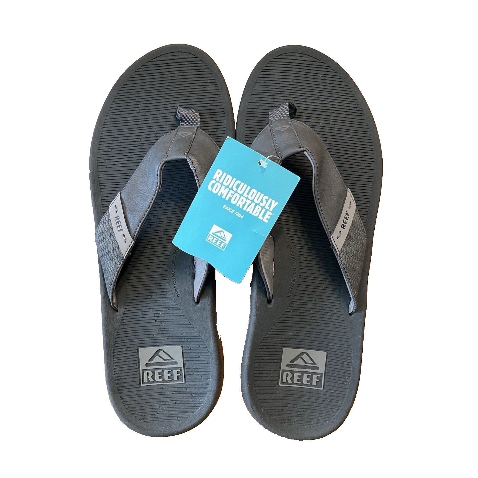 NEW REEF SANTA ANA Men\'s Sandals Flip Flop Slip On Comfort Leather Size 8 GREY