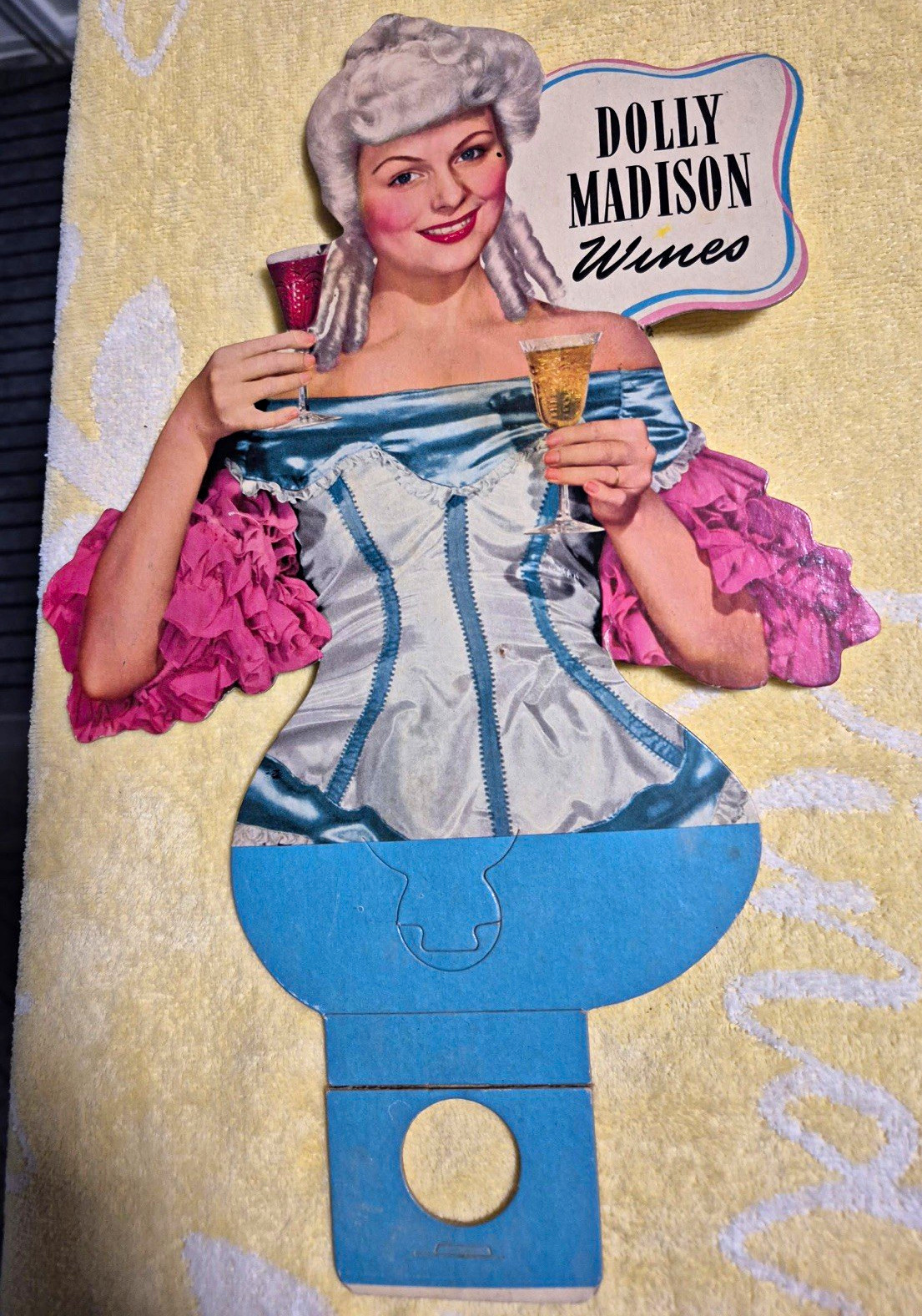 Vintage Mid-Century Dolly Madison Wines Die-Cut Cardboard Bottle Hanger Store D Vintage Mid-Century Dolly Madison Wines Die-Cut Cardboard Bottle Hanger Store D