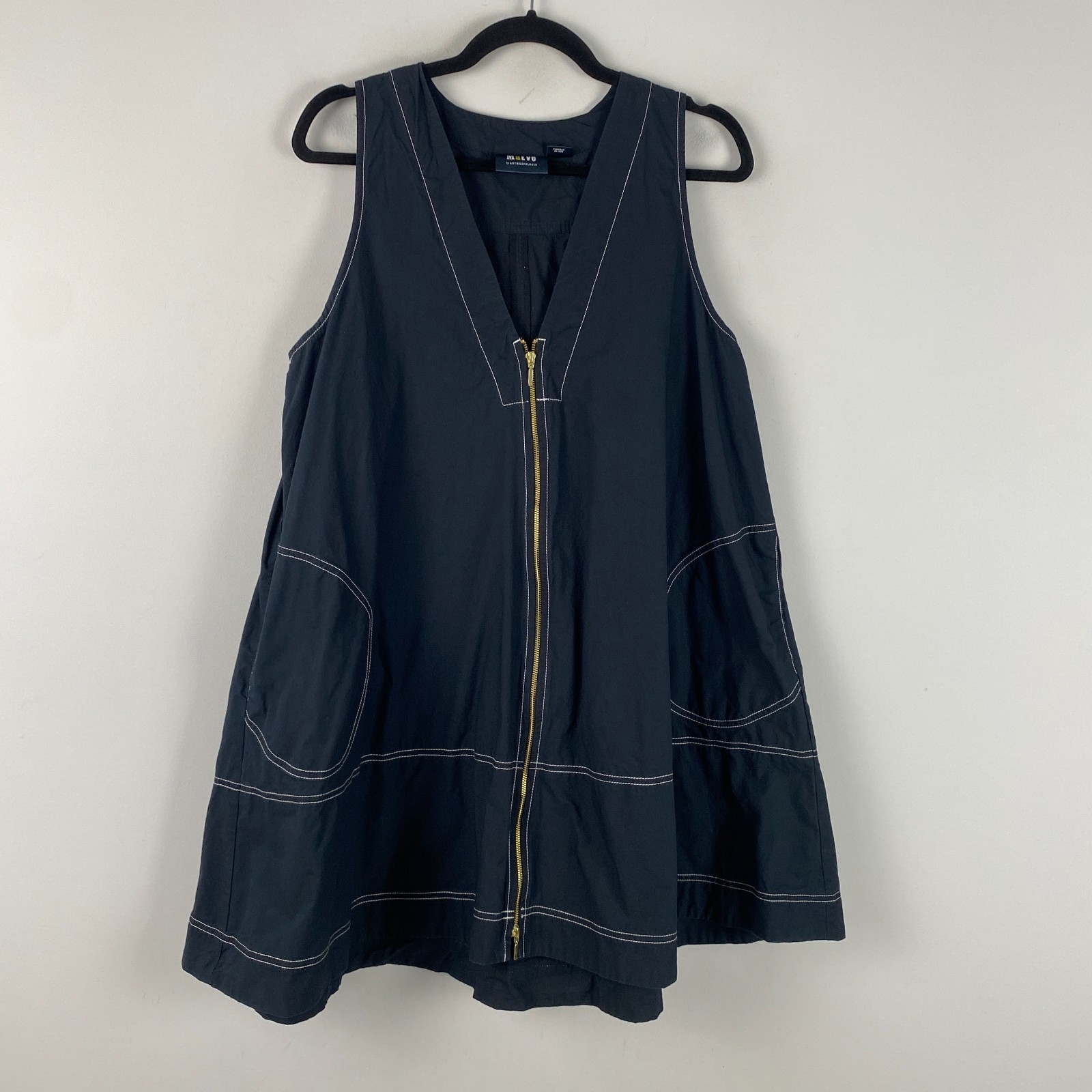 Maeve by Anthropologie The A-Line Mini Dress Size Large Black Zip Pockets