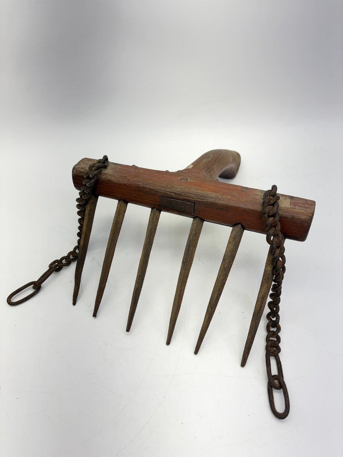 Antique Wooden Metal Hand Rake Tiller Primitive Farm Bluberry Forestry Tool