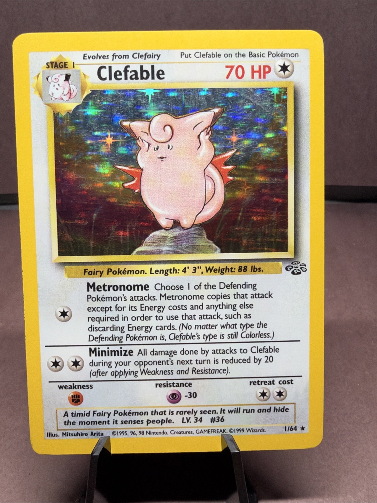 Pokemon TCG Clefable 1/64 Jungle Set Holo Rare VTG WOTC 1999 MP