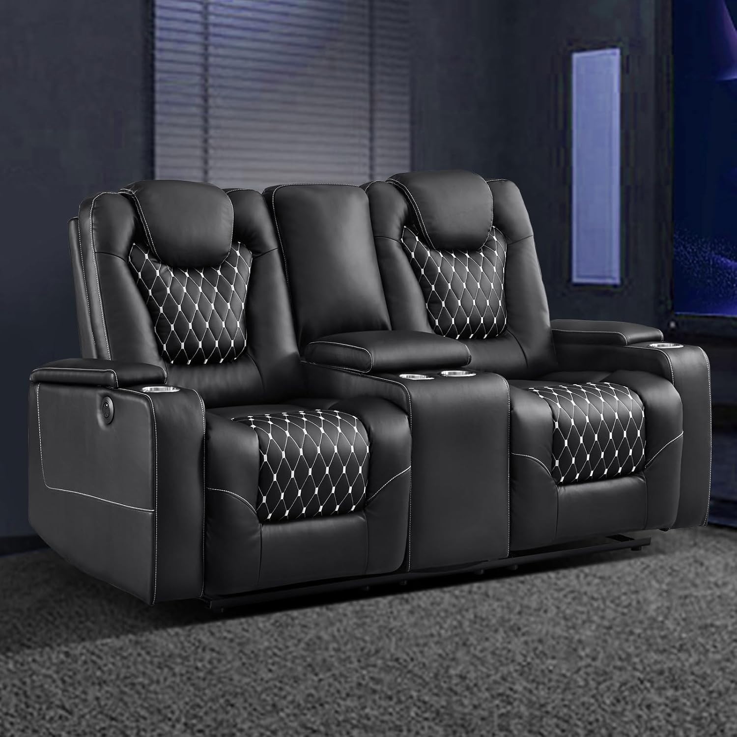 EBELLO Faux Leather Power Reclining Loveseat 2 Seat Electric Recliner Sofa Chair