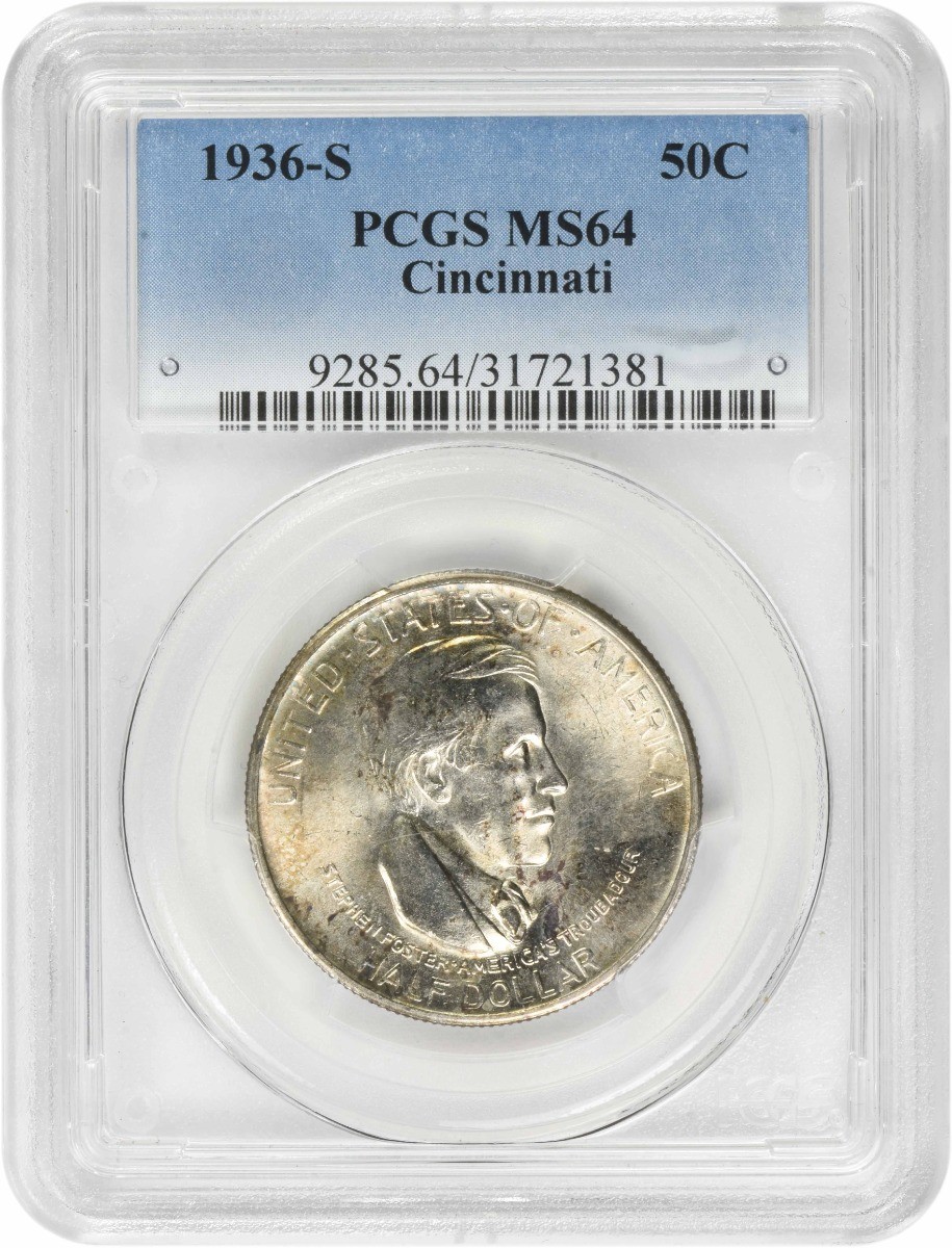 Cincinnati Commemorative Silver Half Dollar 1936-S MS64 PCGS