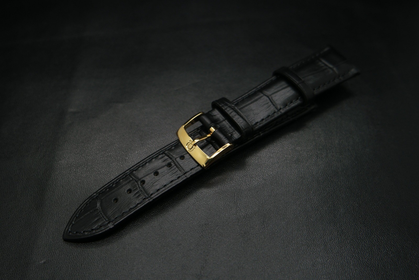 OEM Omega 18mm Black Leather Strap + Gold Buckle - Fits Omega Watches