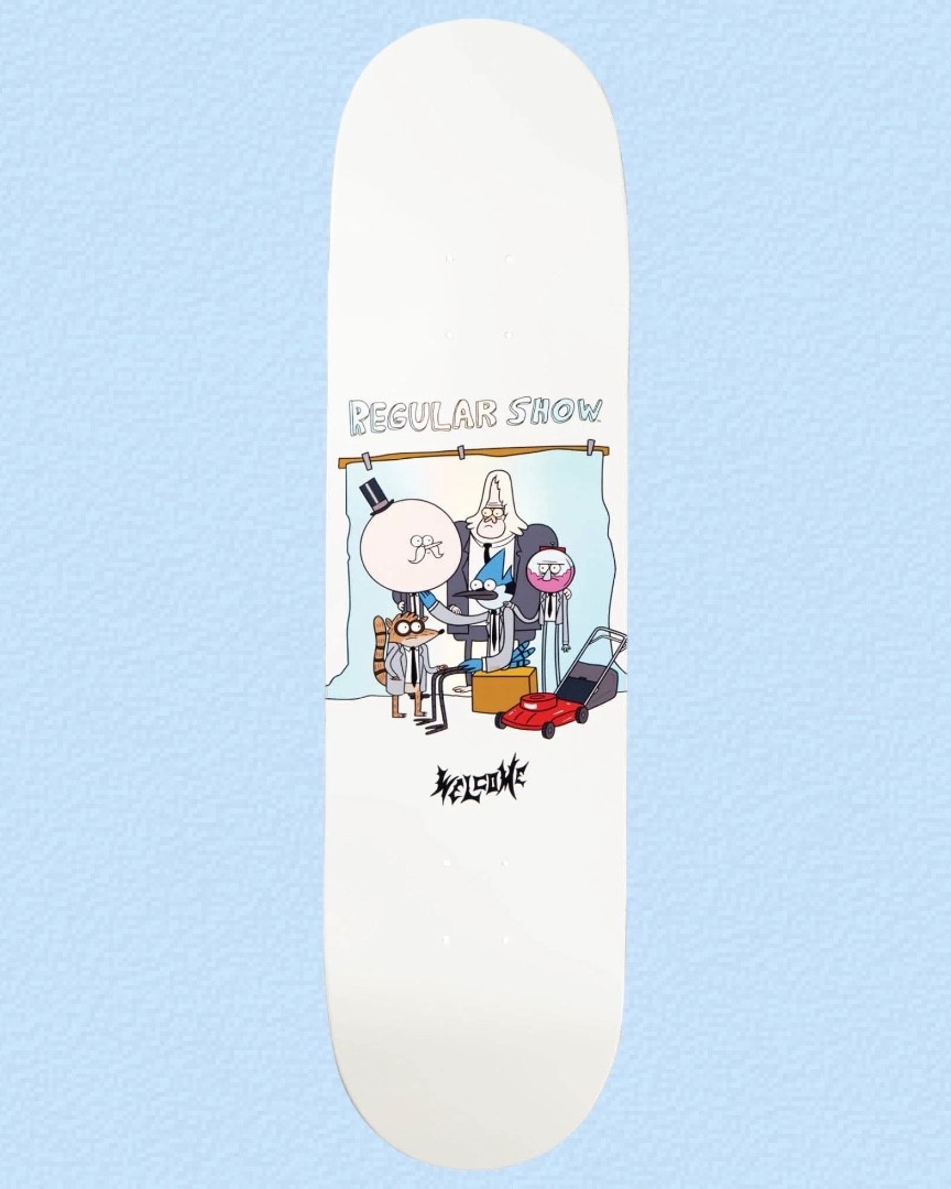 RARE Welcome Skateboard Deck Regular Show Group Portrait White Prism Foil 8.5\