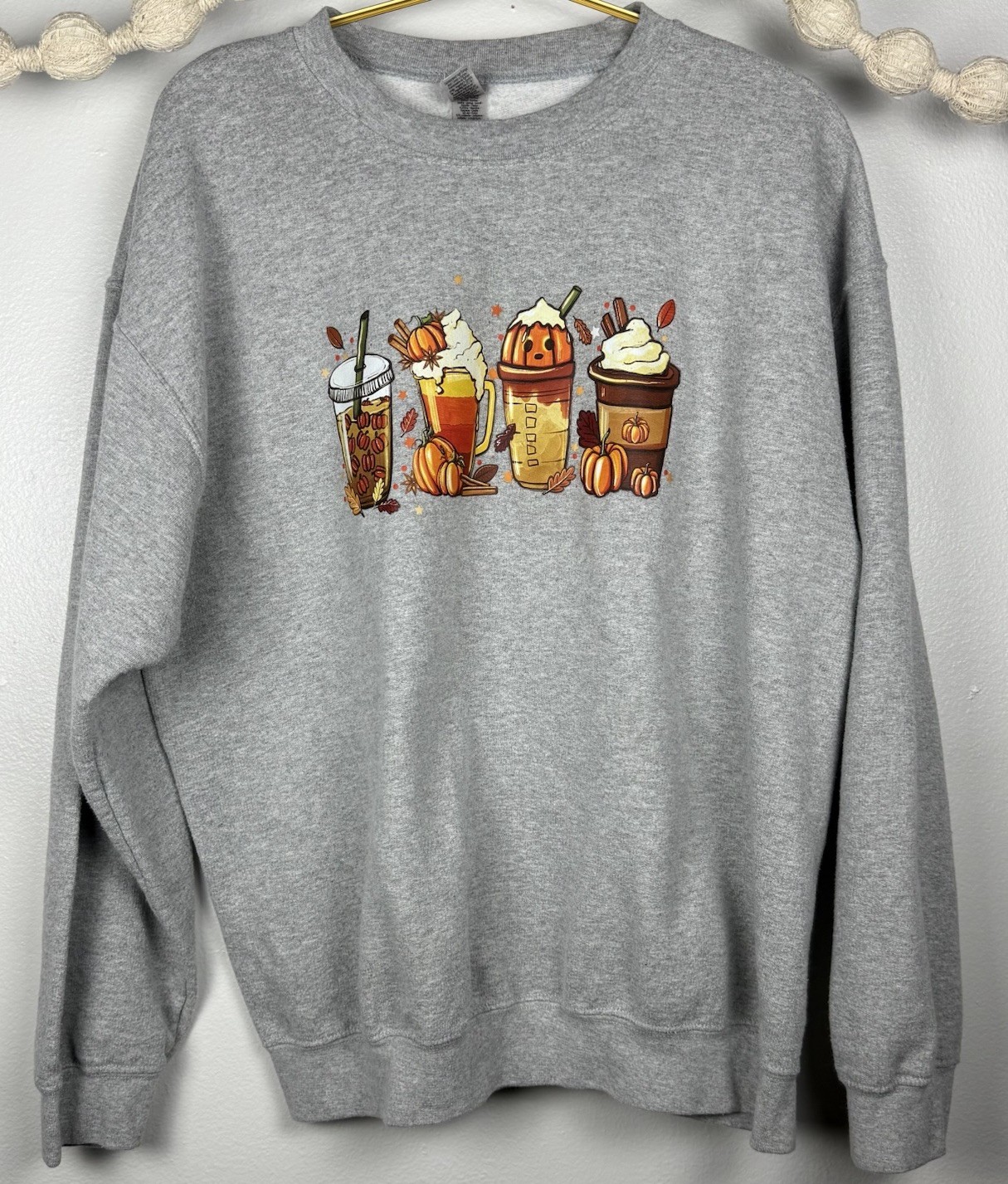 Pumpkin Spice & Everything Nice FALL Coffee Lover Sweater Womens Size Large Gray