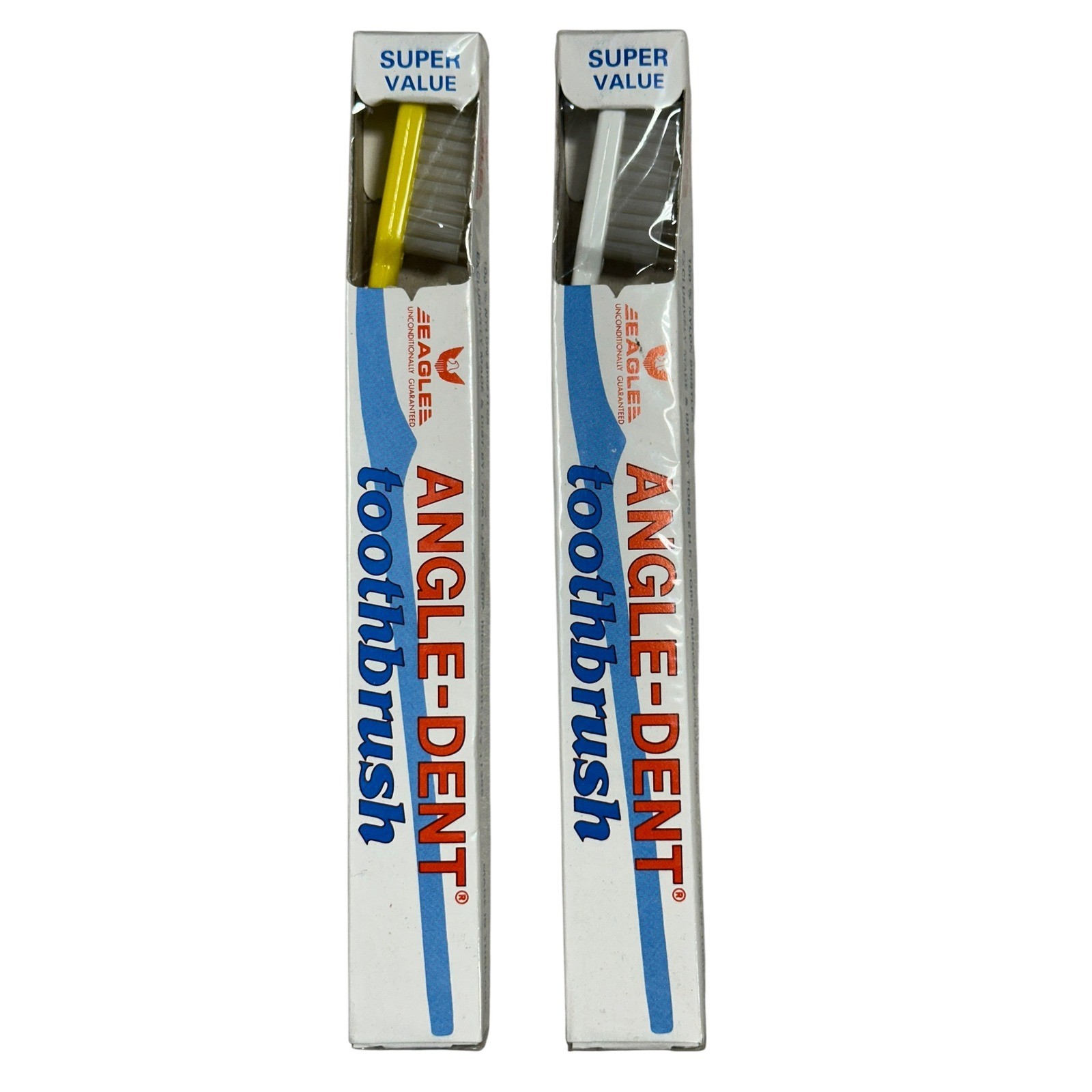 Vtg Eagle Angle-Dent Toothbrush 2 Pack Adult Medium Yellow White New Old Stock
