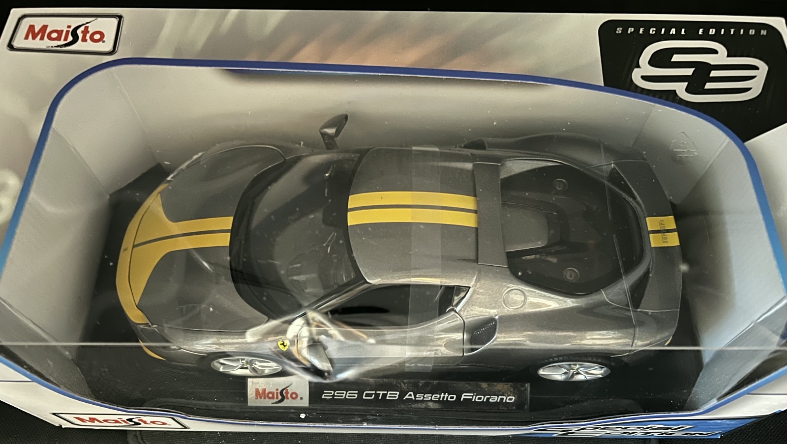 Maisto Diecast Ferrari 296 GTB Assetto Fiorano Silver/Yellow 1/18 NEW Maisto Diecast Ferrari 296 GTB Assetto Fiorano Silver/Yellow 1/18 NEW