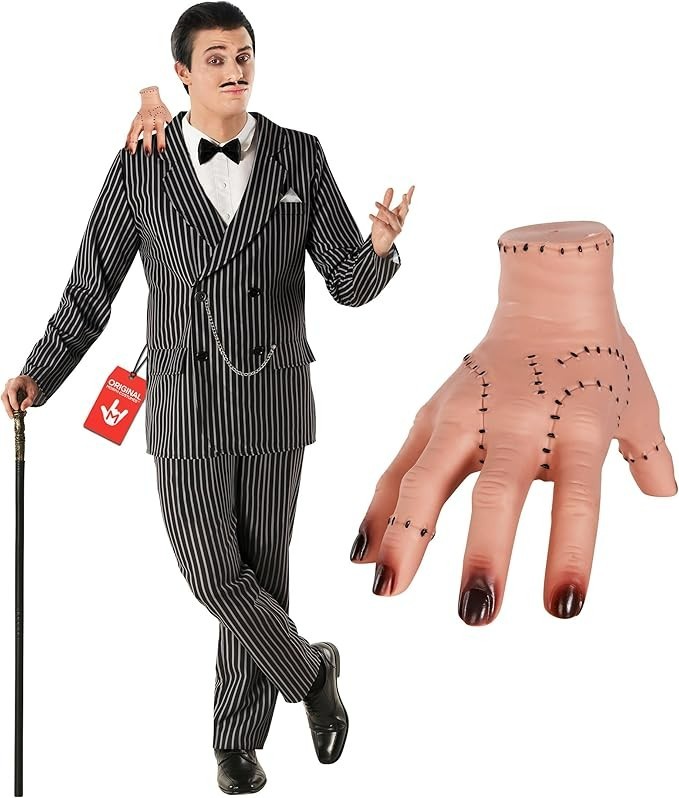 Men`s Gomez Addams Costume & Hand Adult Addams Family Gangster Suit Halloween