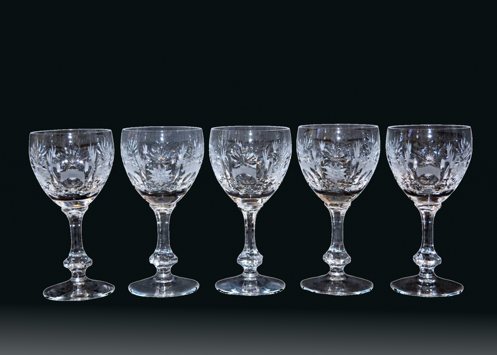 Lyngby Heidelberg Wine Water Glass SET of 5 Danish Crystal RARE 1950s