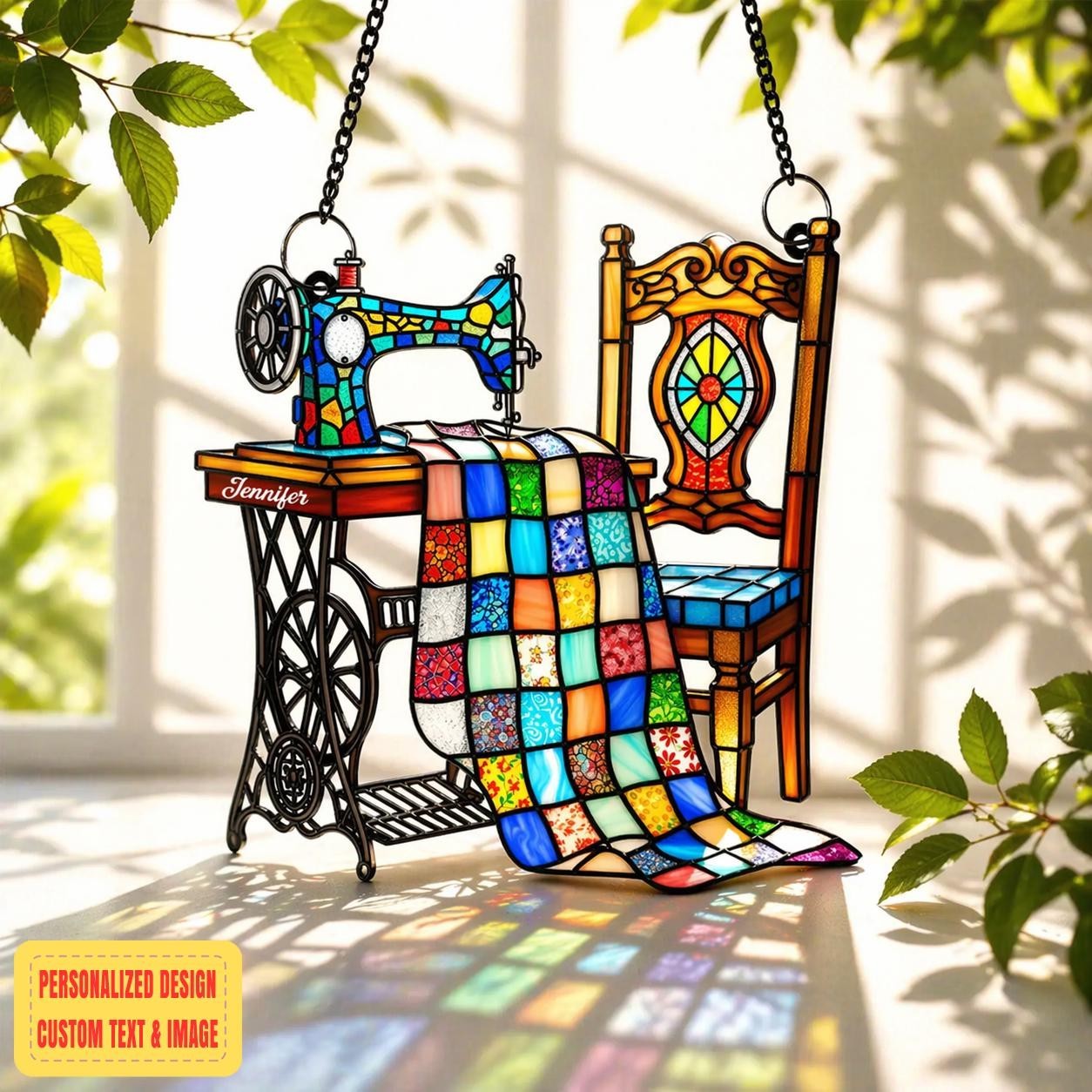 Personalized Sewing Machine Suncatcher, Quilter Gift for Mom Grandma, Custom Nam