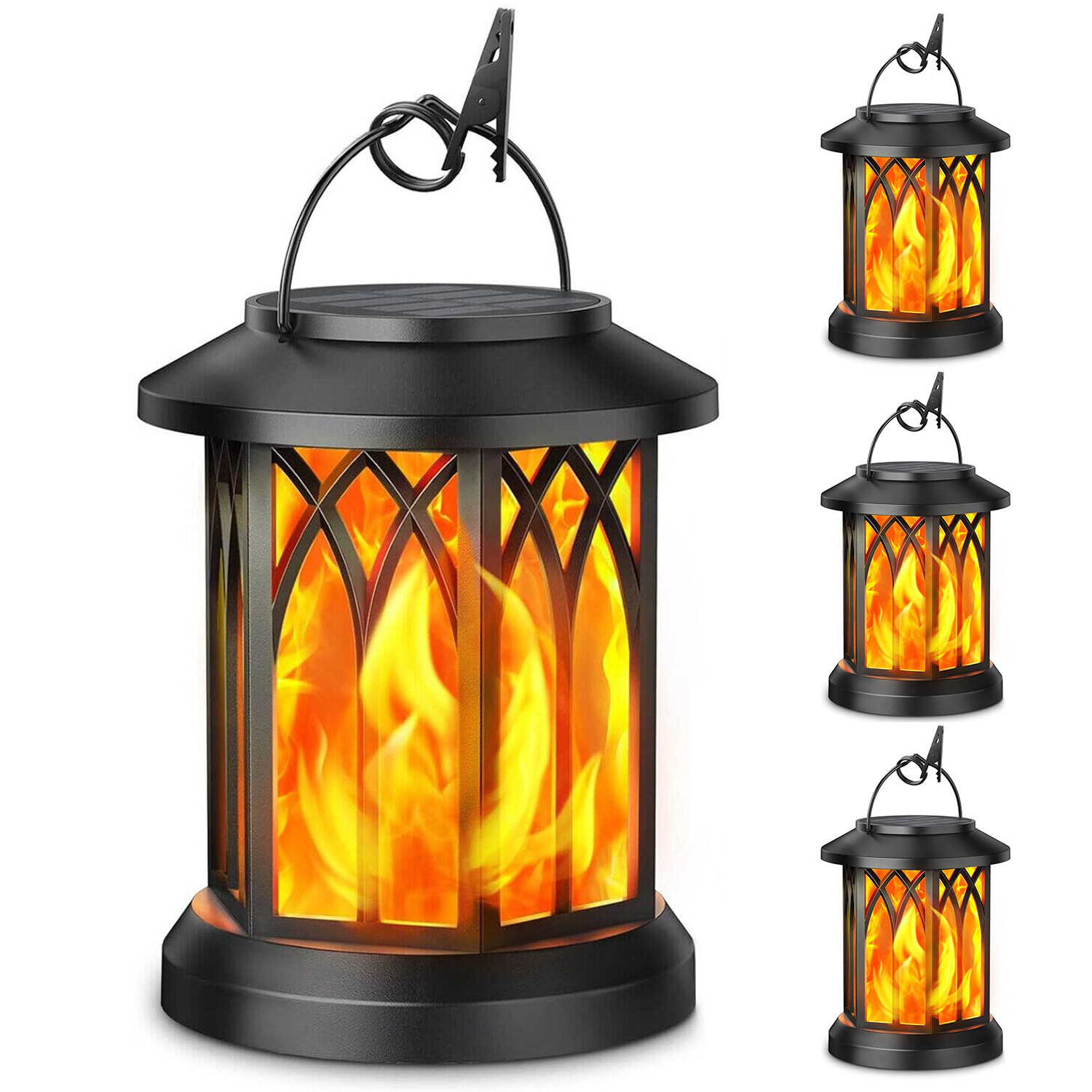 2/4 PCS Hanging Solar Lights Lantern Outdoor Flickering Flames Solar Outdoor