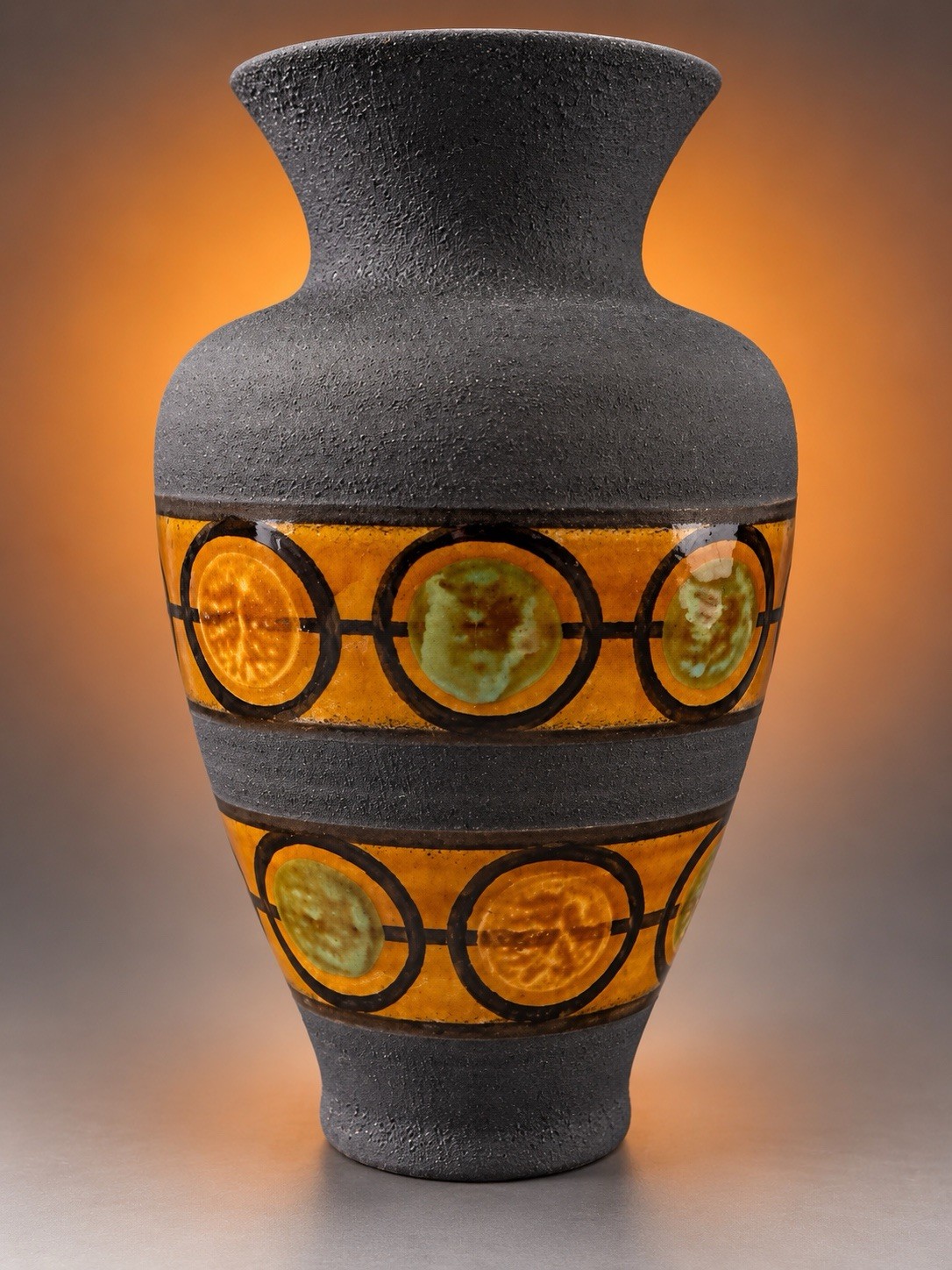 Vintage Dümler & Breiden West German Pottery Vase 150-25 MCM Orange Black 10” 